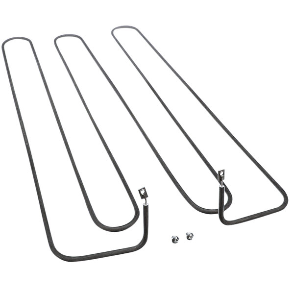 A group of three black Us Range heating elements with two wires.