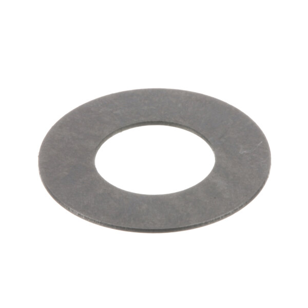 A round metal Berkel shim with a hole on a white background.