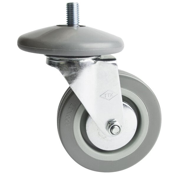 A Choice swivel stem caster with a metal wheel and screw attachment.