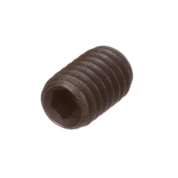 A close-up of a Blakeslee set screw with a black head.