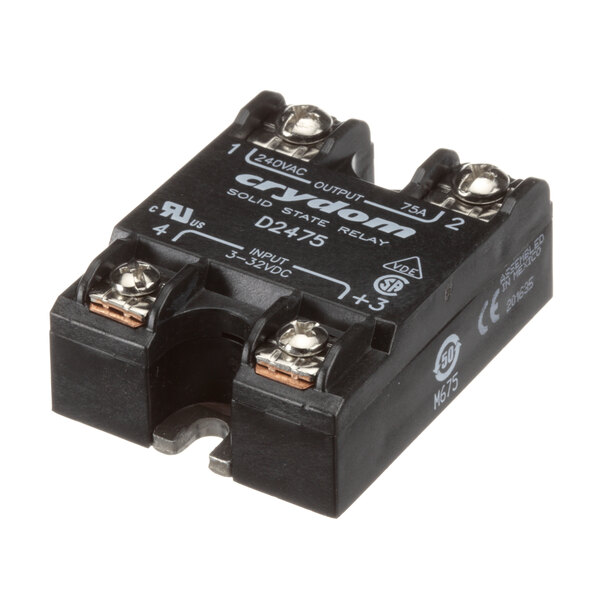 A small black Frymaster relay with silver metal screws.