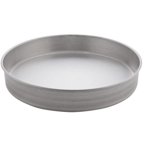 An American Metalcraft tin-plated stainless steel round cake pan.