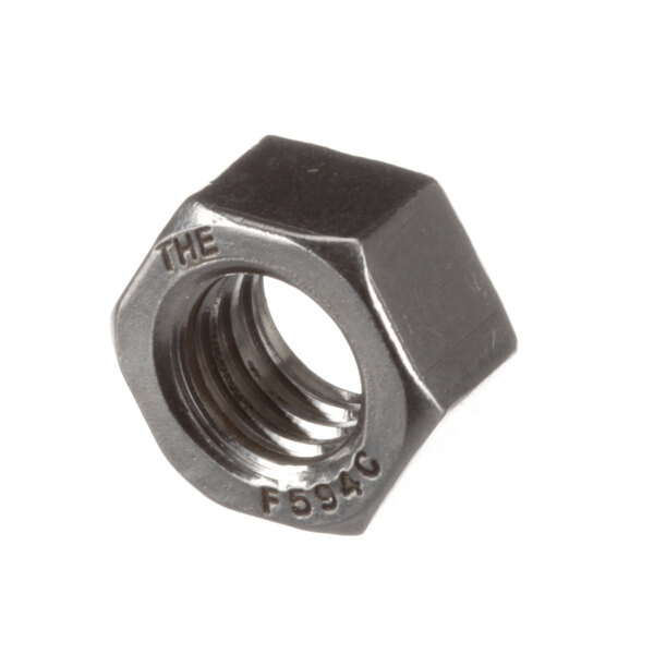 A close-up of a Blakeslee 3/8 stainless steel hexagon nut.