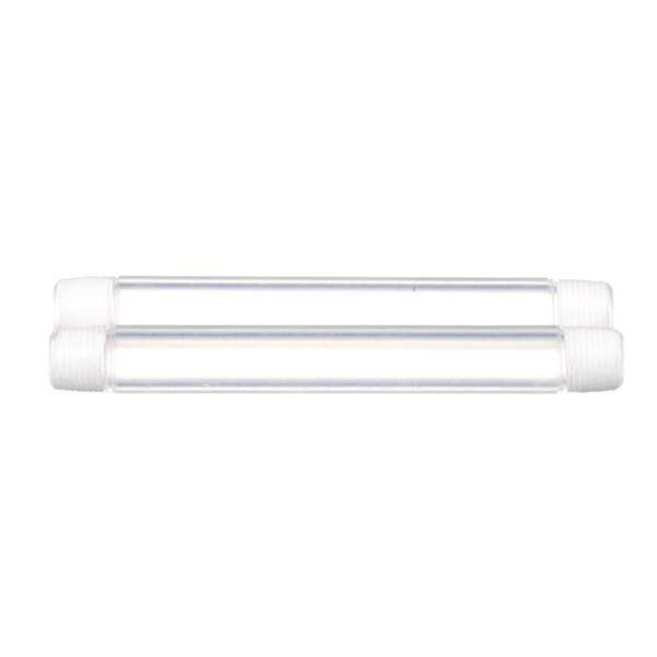 Two clear plastic Teflon tubes with white caps.