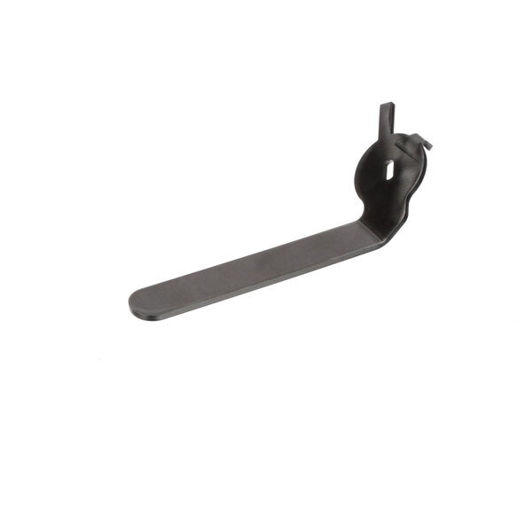 A black metal handle with a white background.