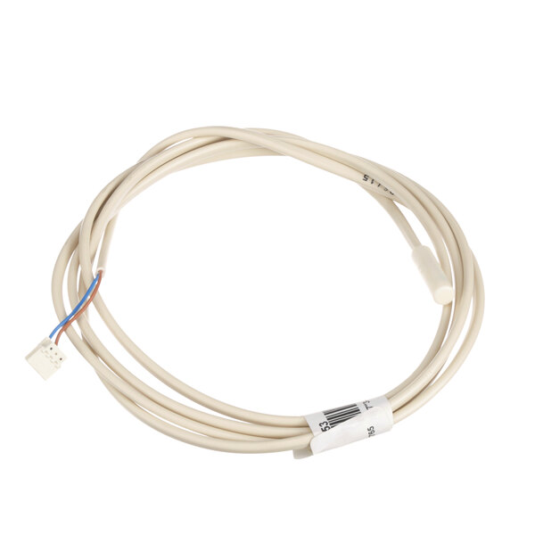 A white cable with a blue and white connector.