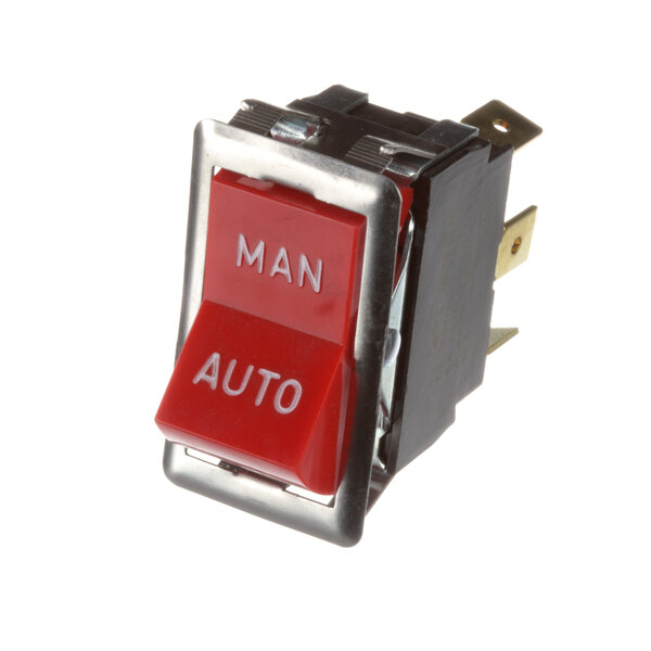 A red Blodgett rocker switch with white text reading "man" and "auto"