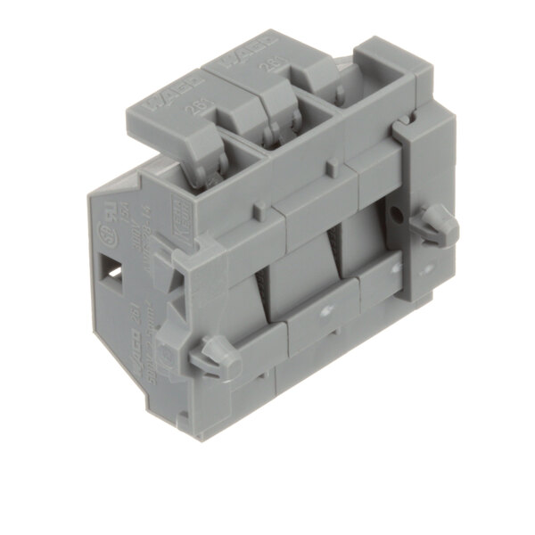 A gray plastic Frymaster terminal block with 12 terminals.
