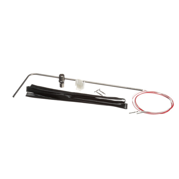 A Frymaster probe assembly with a metal rod, red and white wires, and white plastic tube.