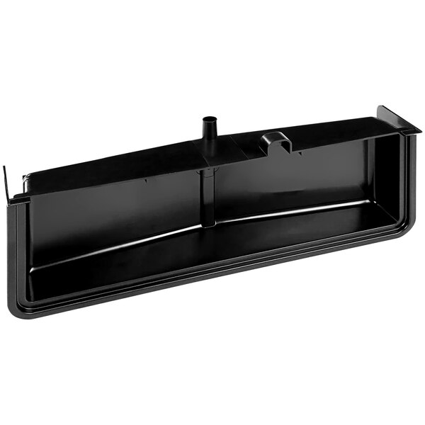 A black plastic rectangular drip tray with a hole in it.