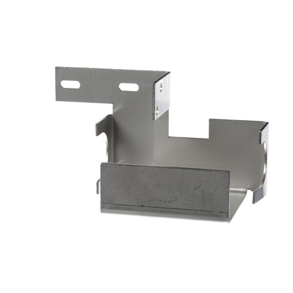 A metal Bakers Pride pilot bracket with two holes.