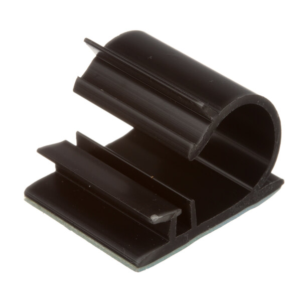 A black plastic clip for a Berkel meat slicer on a white background.