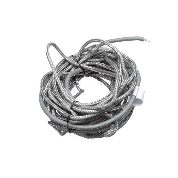 A coil of grey wire with a white and grey cord.