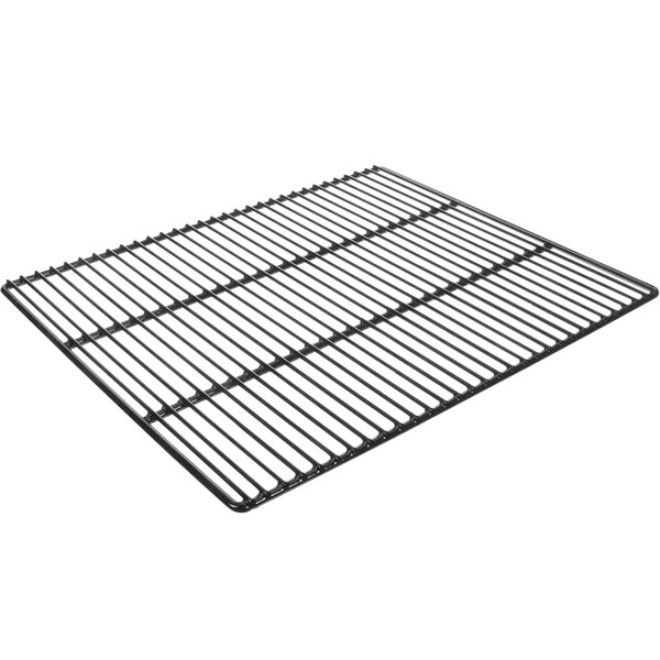 A black metal grid shelf for a Perlick back bar refrigerator.