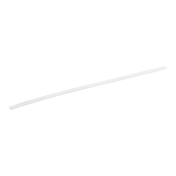 A white thin strip of paper with a white plastic stick at the end.