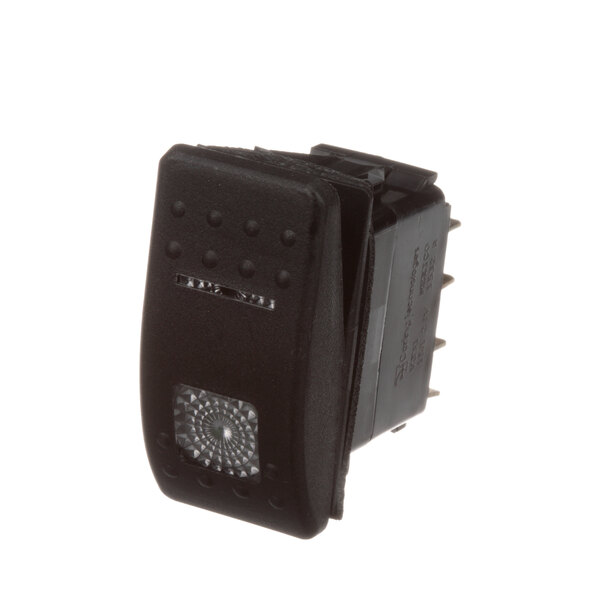 A black square push button switch with white text that says "SW;PWR ON/OFF"