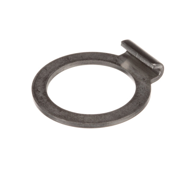 A close-up of a metal ring with a clip.