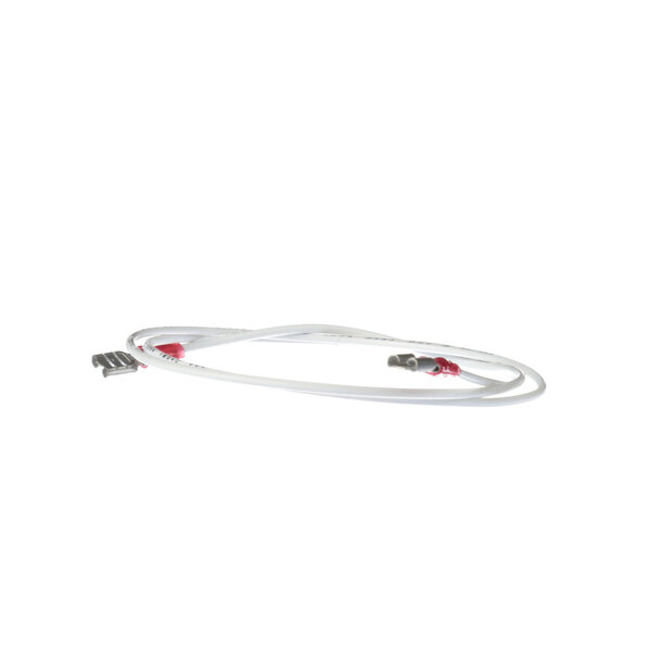 A white cable with red and grey connectors.
