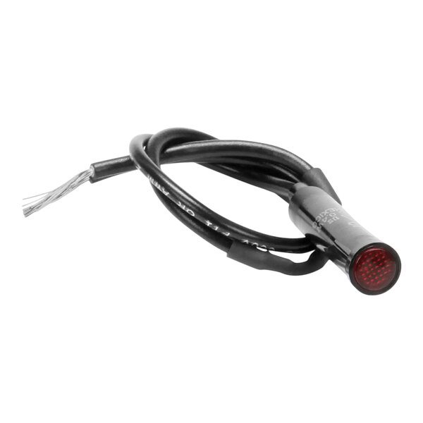 A black cable with a wire plugged into a Lang Pilot Light with a red lens.