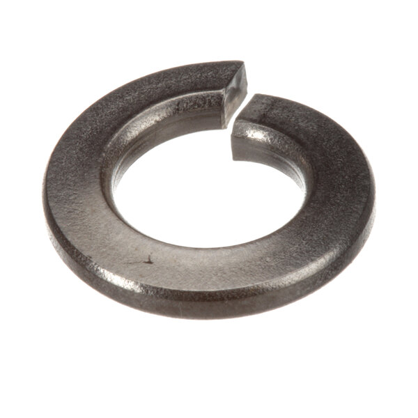 A Groen black steel nut with a hole in it.