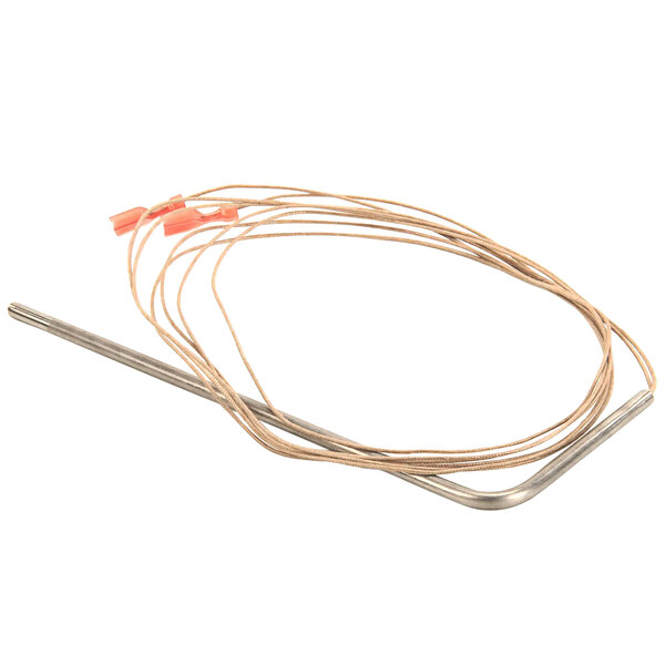 A wire with two orange rubber caps and a white wire.