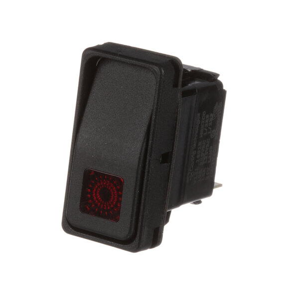 A black Groen on/off switch with a red light.