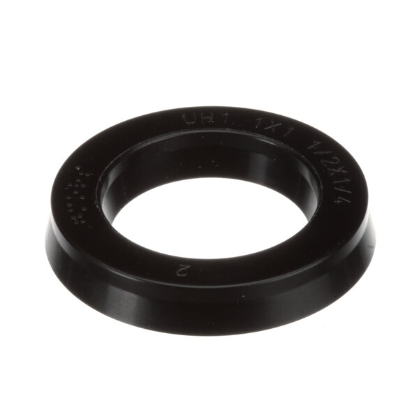 A black round rubber oil seal.