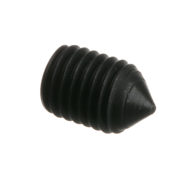 A close-up of a black Crown Steam set screw with a point.