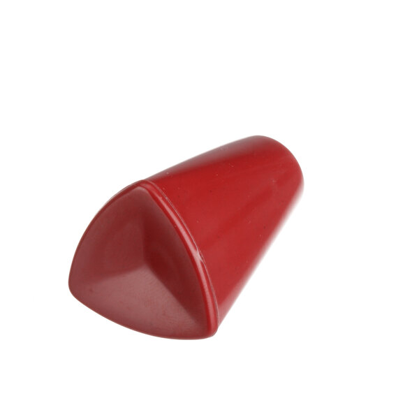 A red plastic cone-shaped knob on a white background.