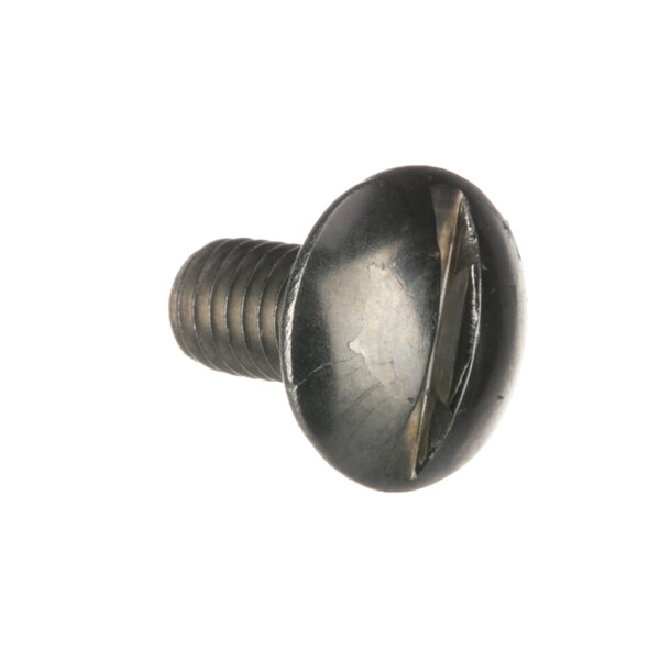 A close-up of a Groen screw with a black metal head.