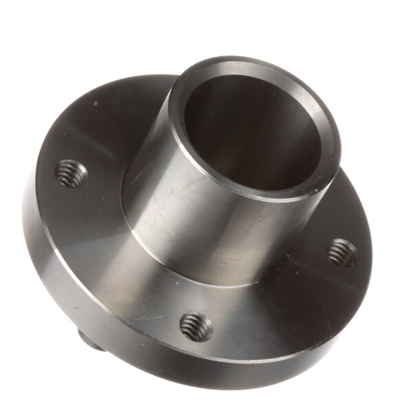 A stainless steel Henny Penny LH hub flange with two screw holes.