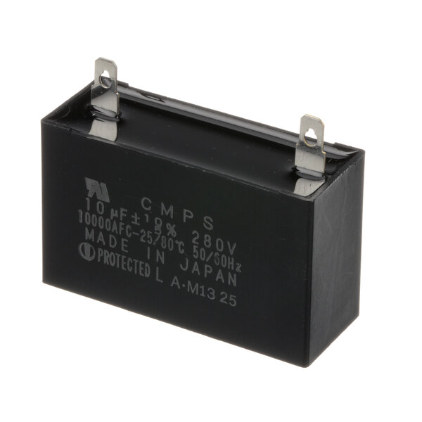 A black rectangular Hoshizaki capacitor with metal clips.