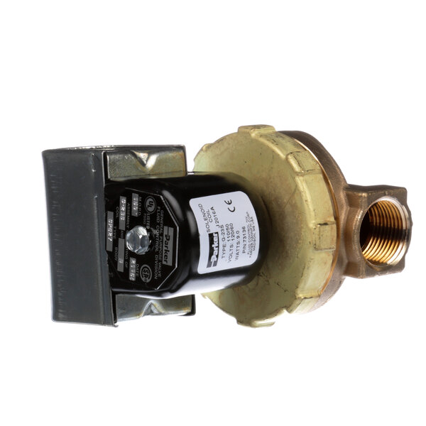 A brass Hobart solenoid valve with a black metal cover.