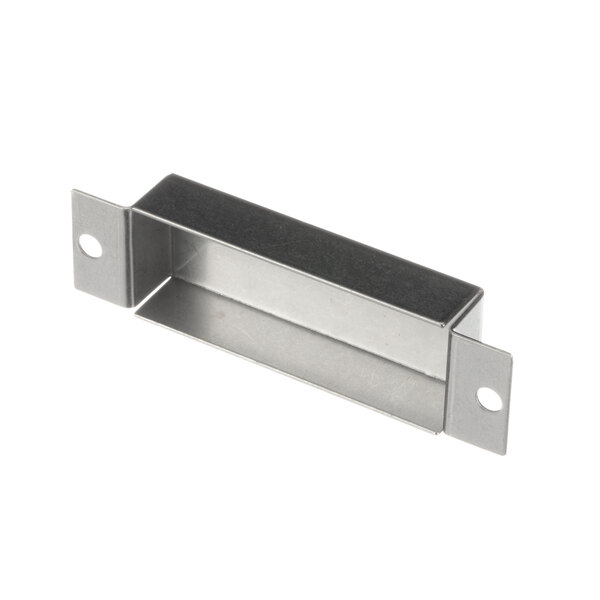 A metal rectangular object with holes.