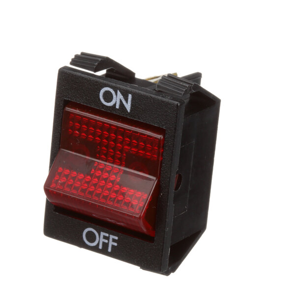 A black Vulcan rocker switch with a red light.