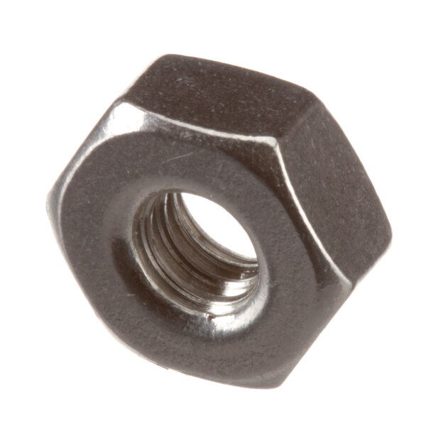 A close-up of a Cleveland stainless steel heavy hex nut with a hole in it.
