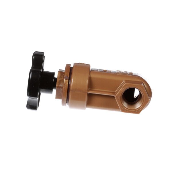 A brown plastic Frymaster water valve with a black handle.