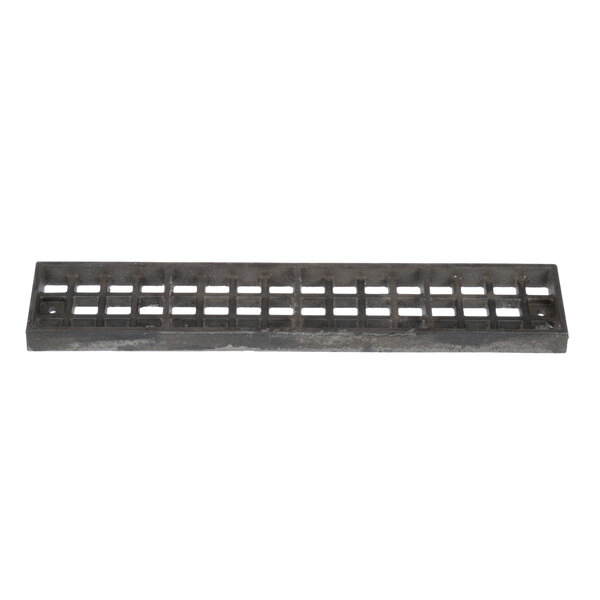 A black metal rectangular grate with holes.