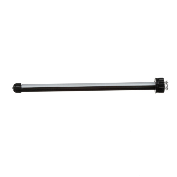 A black and silver metal rod with a black and white tip.