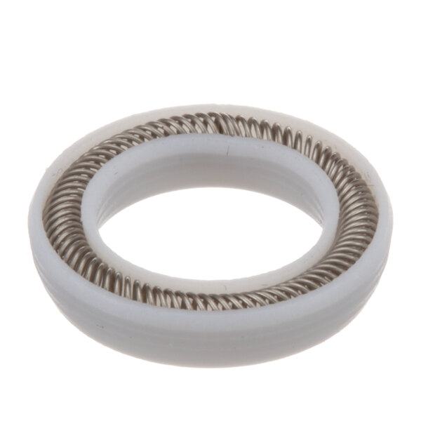 A white and silver metal ring with a white wire.