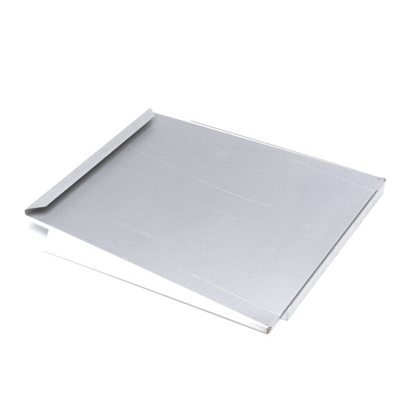 A silver tray with a white background.