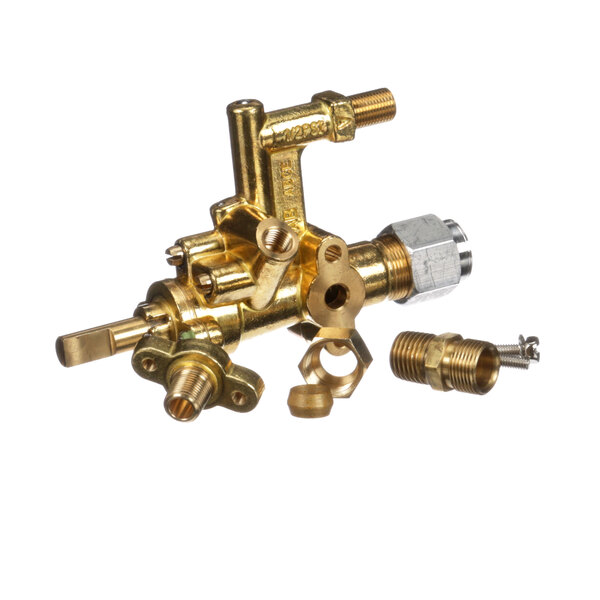 A gold and silver metal Southbend Left Valve.