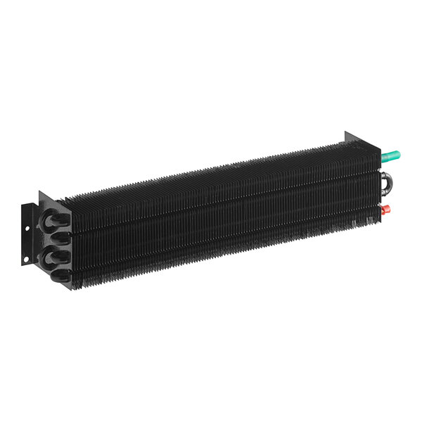 A black rectangular Beverage-Air evaporator coil with small black lines.