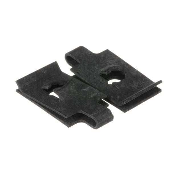 A pair of black plastic clips.