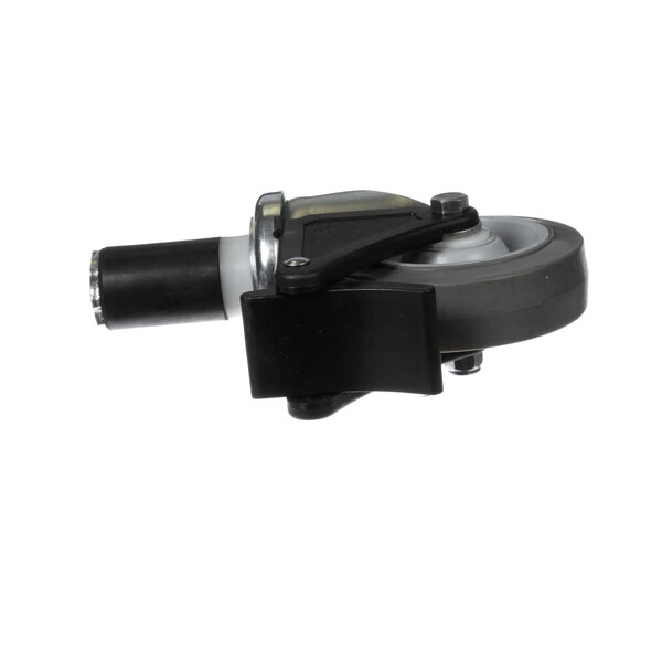 A Groen swivel caster with a black and silver wheel.