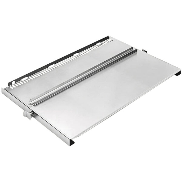 A silver stainless steel Duke loader tray with a handle.