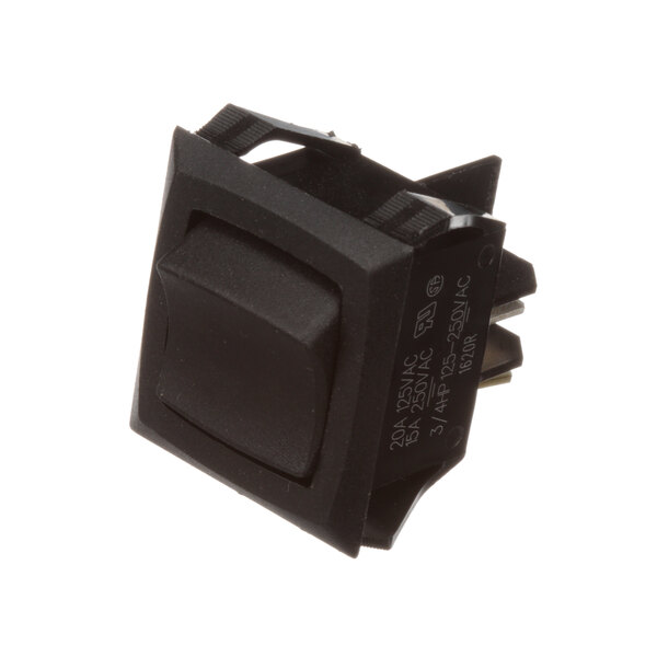 A black rocker switch with a plastic cover.
