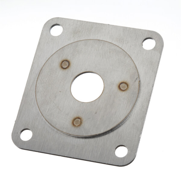 A metal Antunes bearing mounting plate with holes in it.