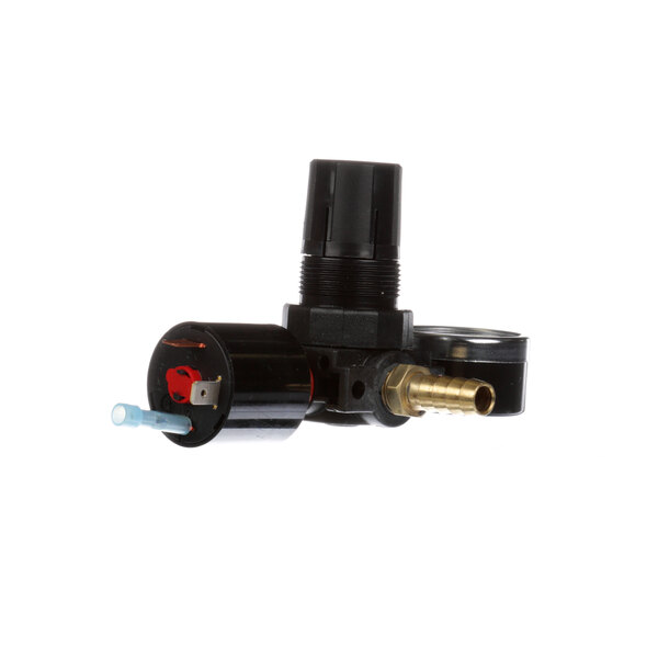 A black and gold Convotherm regulator valve with a black cap.