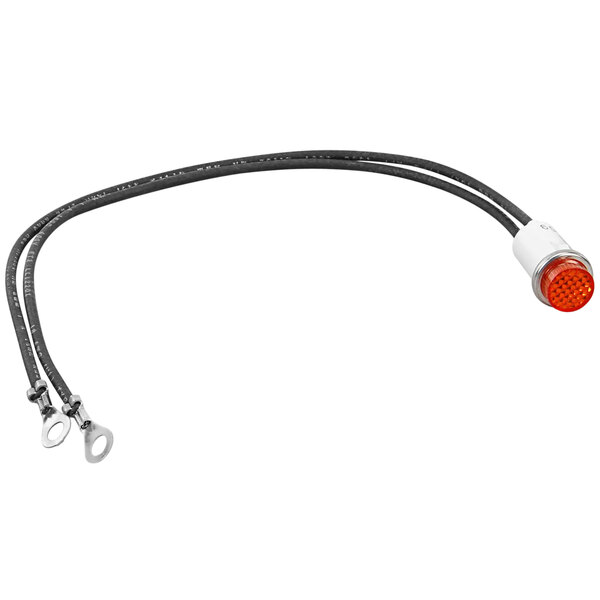 An APW Wyott amber pilot light with a red and black cable.